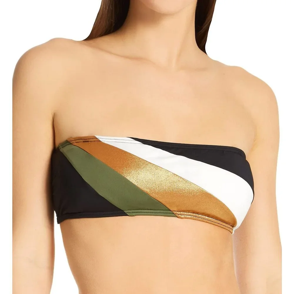Vince Camuto Women's Colorblocked Bandeau Bikini Top (Black Multi, Small)